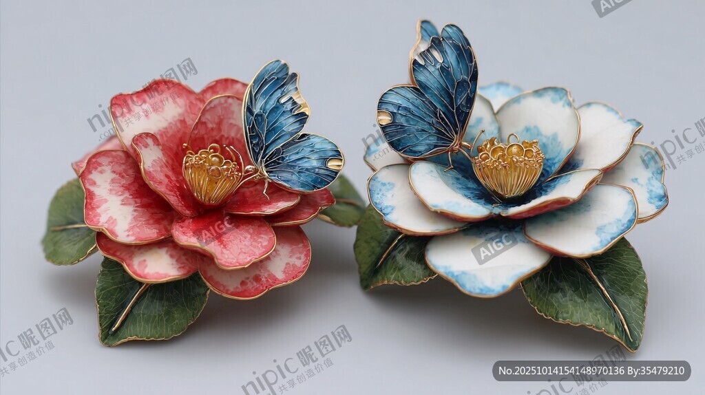 蝶棲花卉琺瑯精致飾品