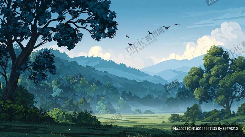 山間晨景 自然靜謐之美