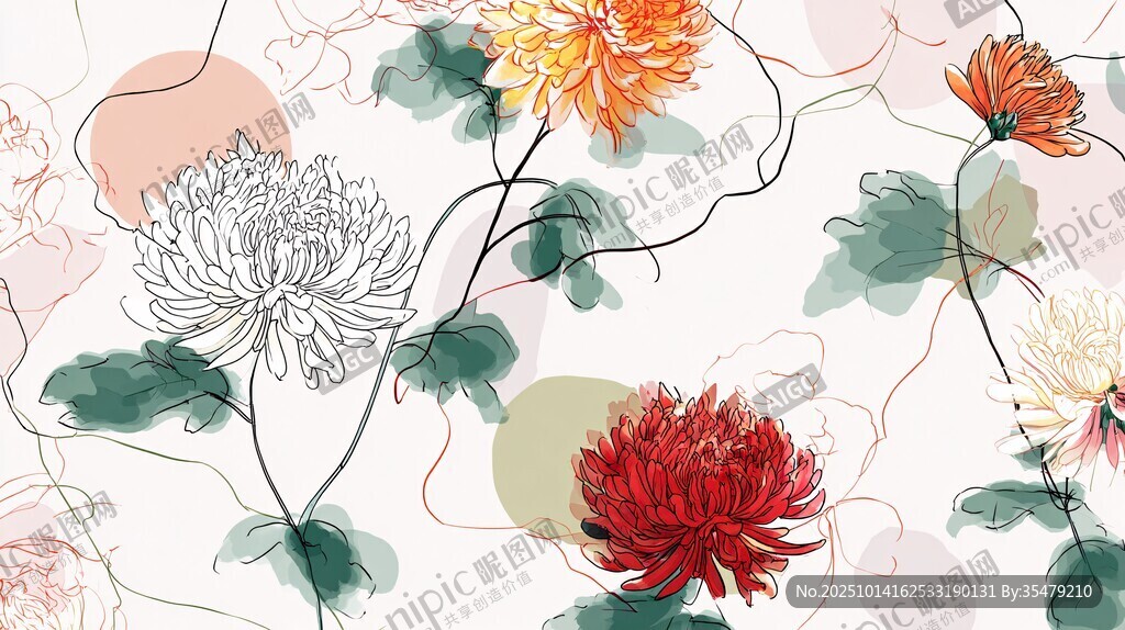 水墨菊花花卉圖案背景圖