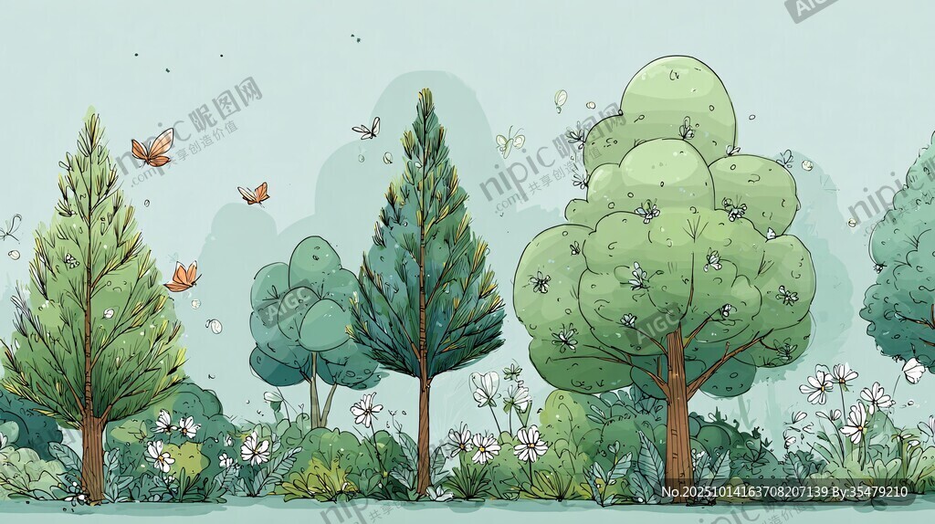 春日森林插畫風(fēng)景