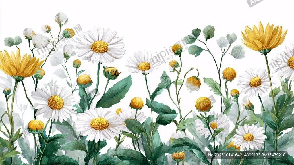 水彩雛菊花卉清新插畫