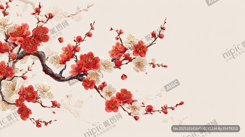 紅梅綻放 中式典雅花卉圖
