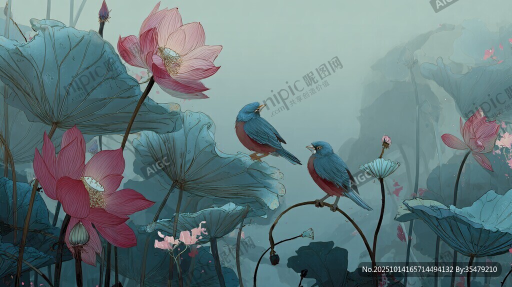 荷塘雙鳥圖