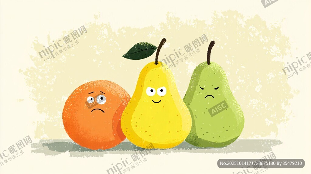 表情各異的水果三兄弟