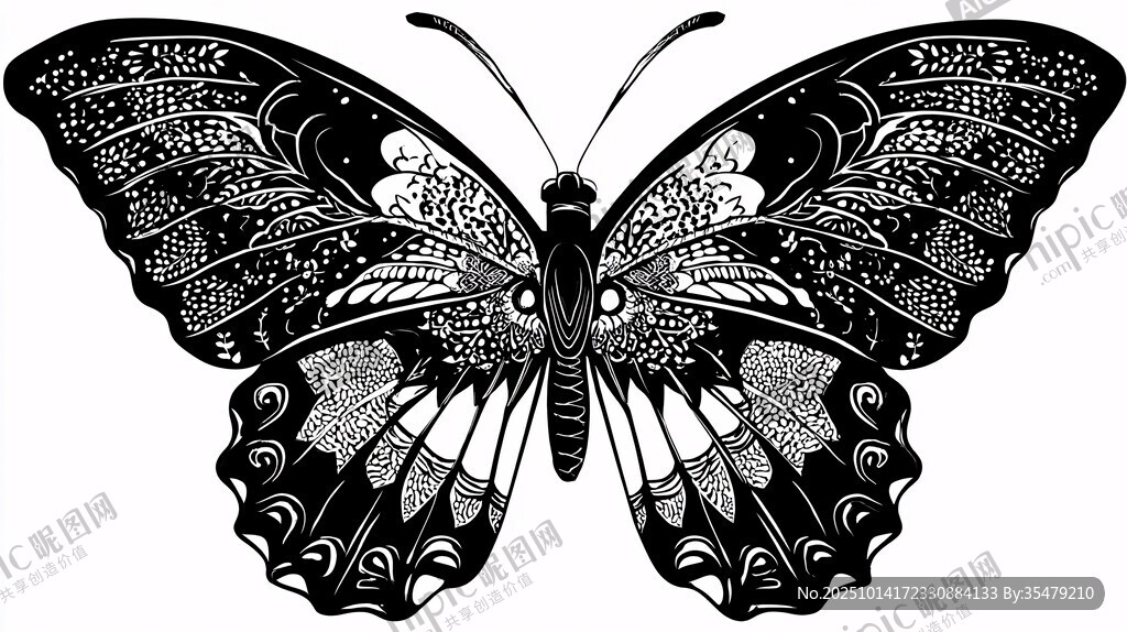 黑白花紋蝴蝶插畫圖案