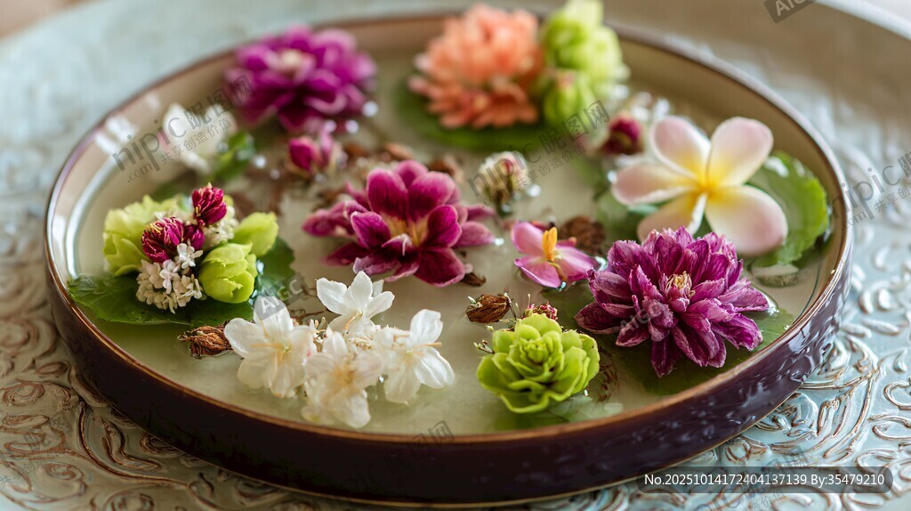 盤中花卉水漾景致