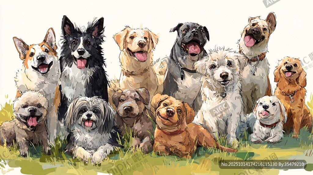 多樣萌犬齊聚草地