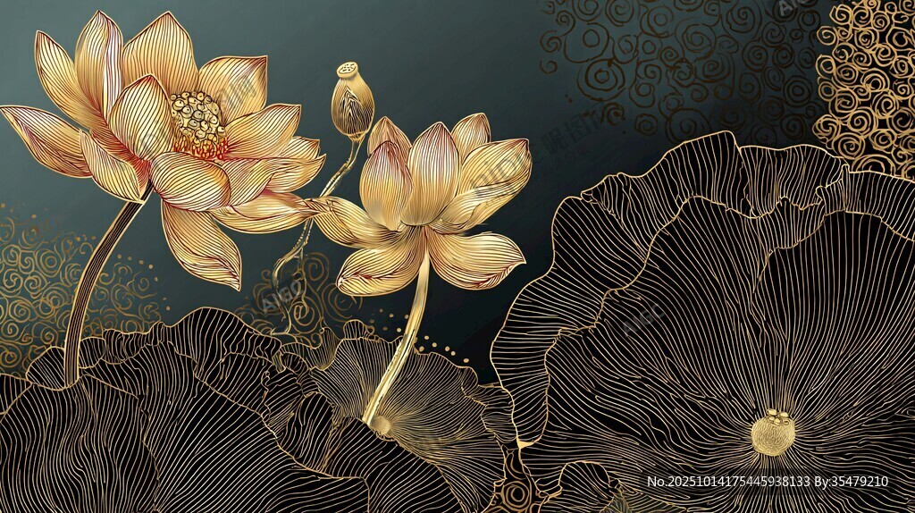 金色荷花圖 古韻雅致風(fēng)