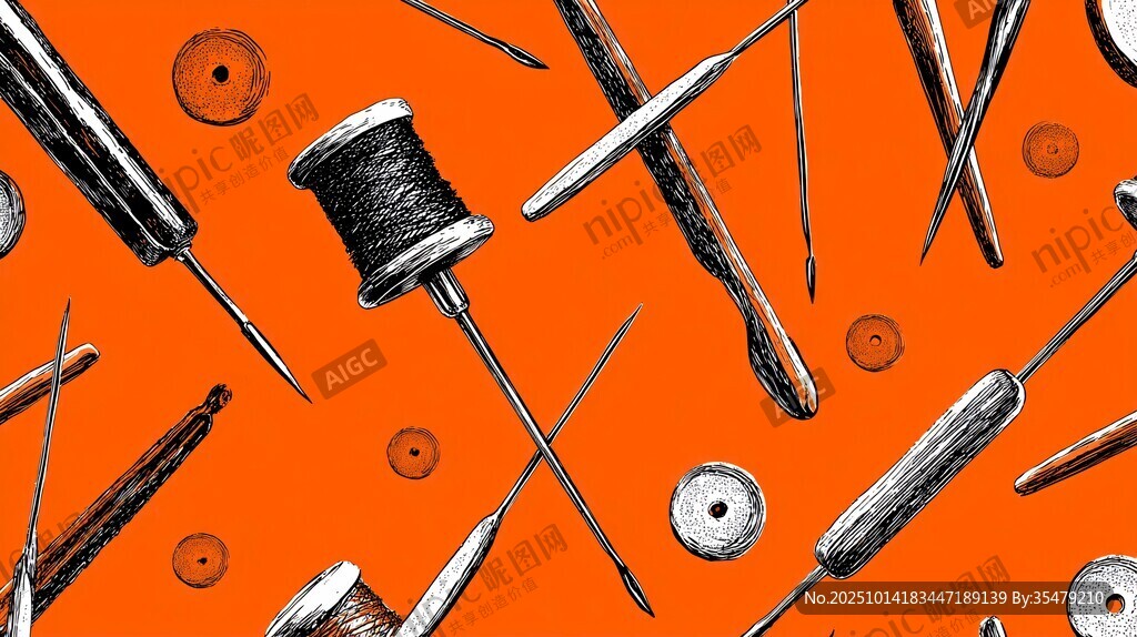 縫紉工具集合插畫