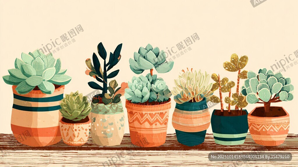 可愛多肉盆栽排列展示