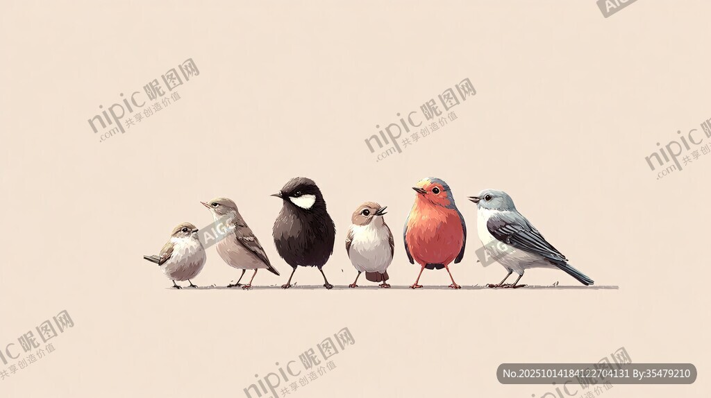 一排可愛小鳥站成隊(duì)