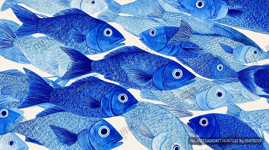 群游的藍(lán)色魚群圖案