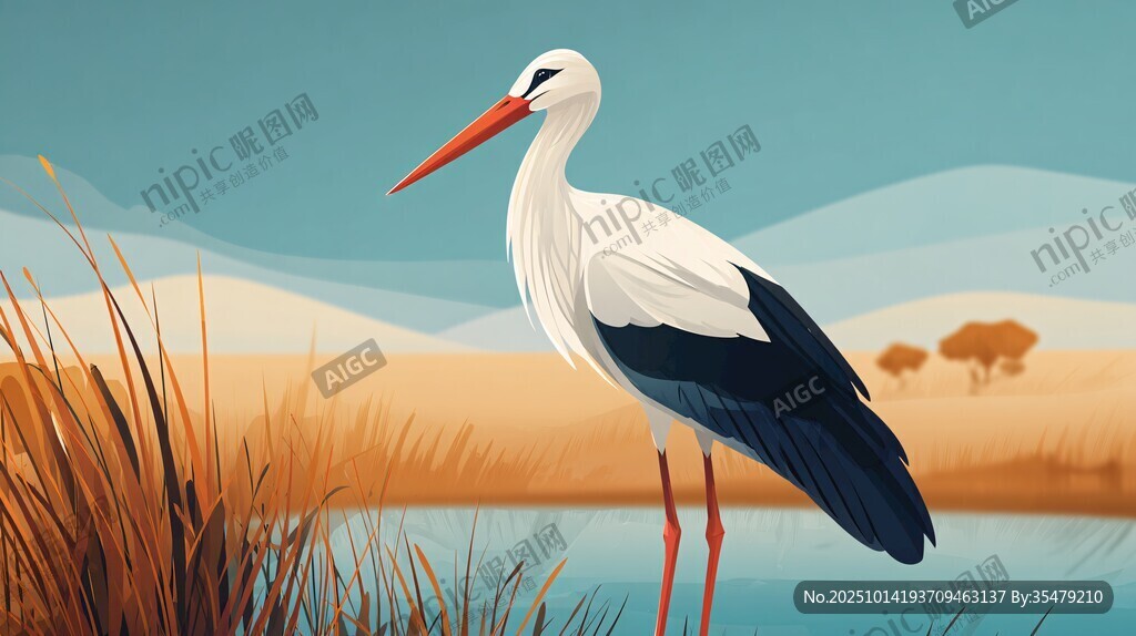 站立水邊的優(yōu)雅白鸛