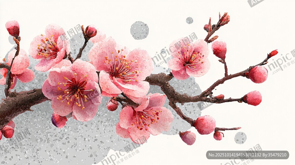 粉色桃花枝 水墨風美景