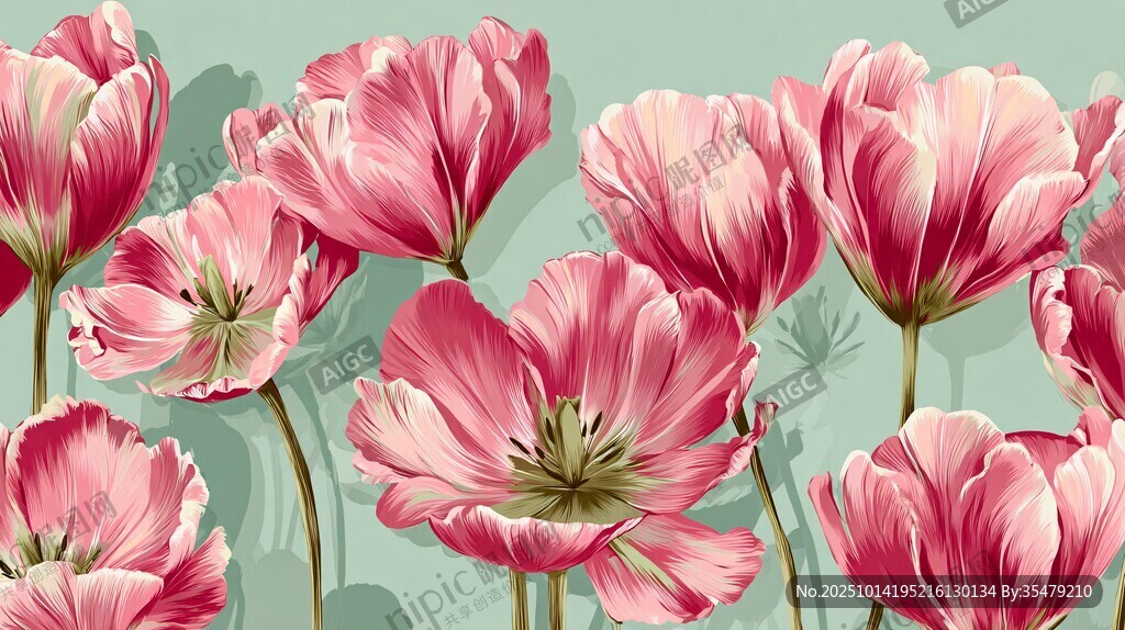 粉色郁金香花卉背景圖
