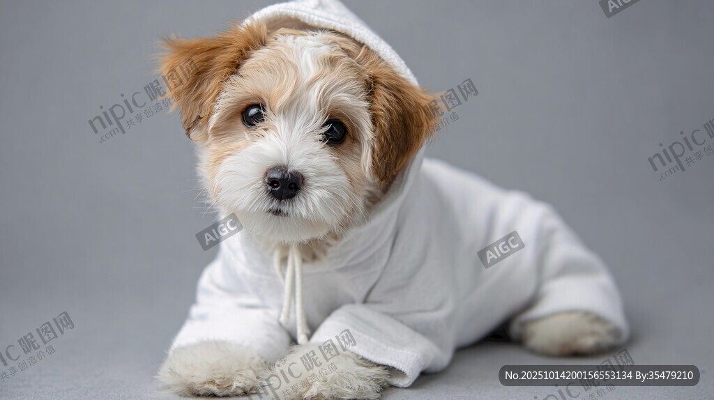 穿著連帽衣的可愛小萌犬