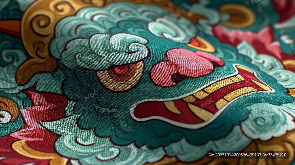 傳統(tǒng)刺繡瑞獸圖案細節(jié)