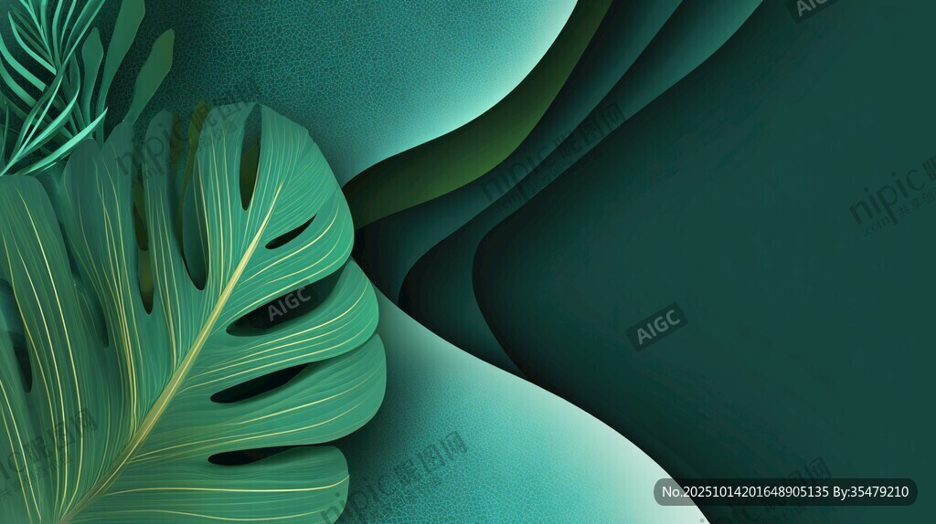 翠綠葉片的夢幻紙藝背景