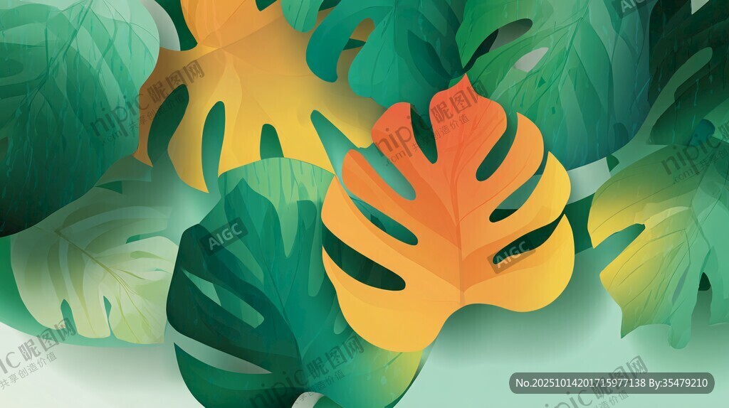 熱帶風(fēng)龜背竹葉插畫(huà)