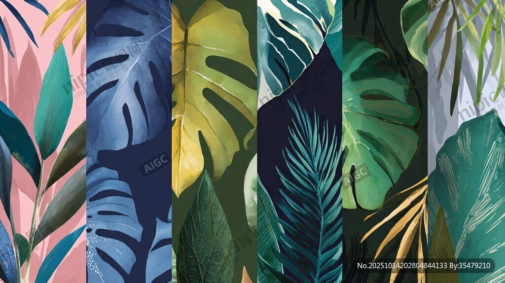 熱帶植物風多彩壁紙圖案