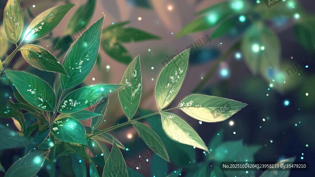 夢(mèng)幻綠葉間閃爍點(diǎn)點(diǎn)微光