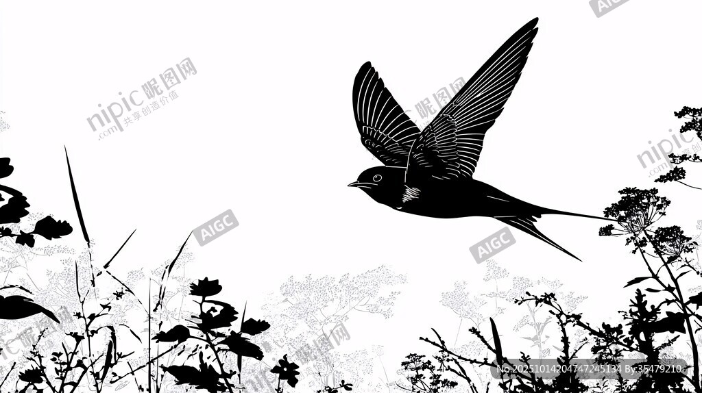 燕子于草木間展翅飛翔
