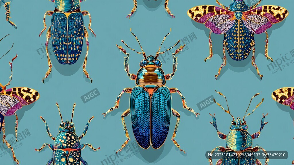 多彩甲蟲圖案 精致昆蟲藝術