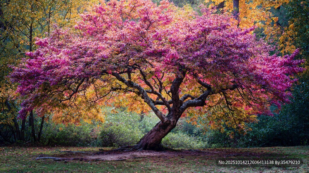 夢幻紫粉秋葉樹景