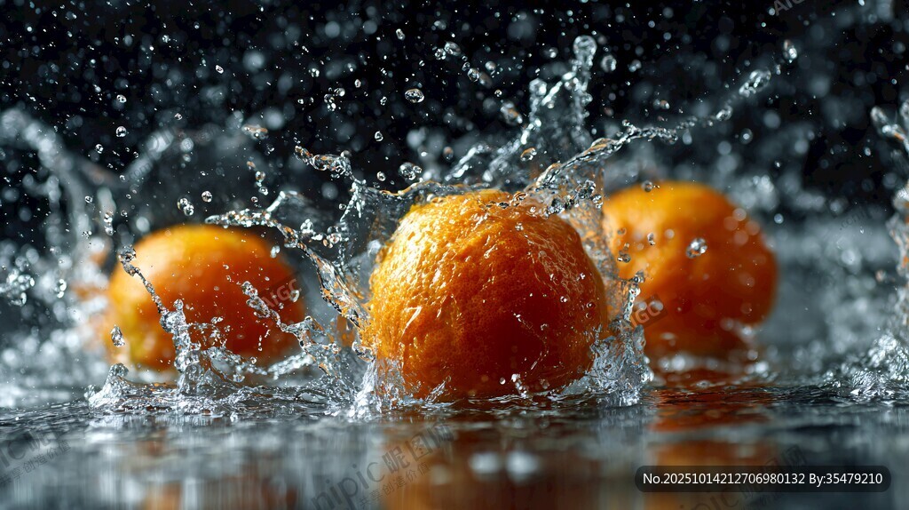 橙子入水濺起晶瑩水花