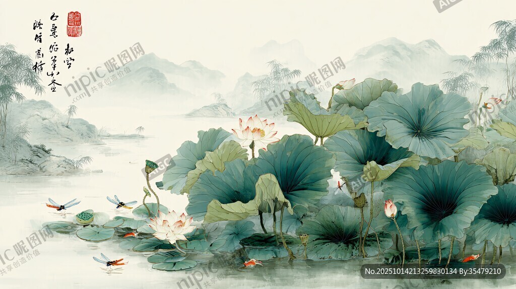 水墨荷塘詩意景