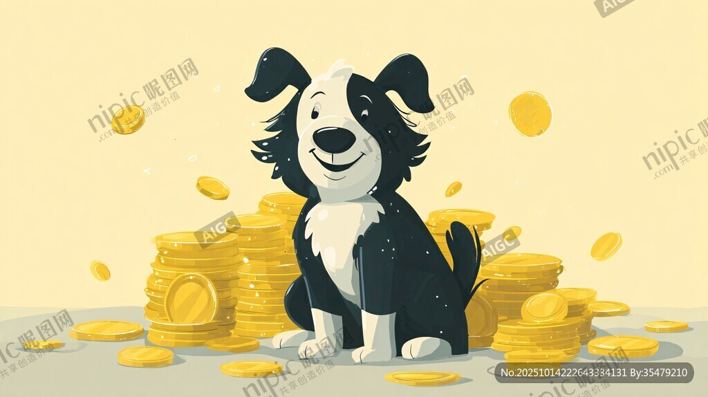 小狗坐擁金幣財富滿滿