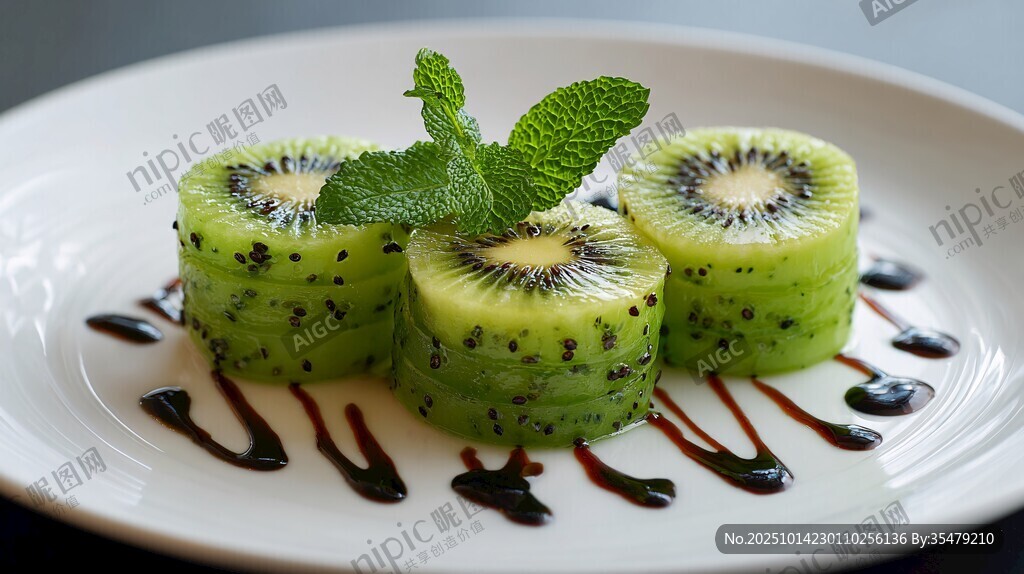 奇異果擺盤配薄荷與醬汁