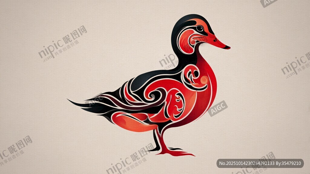 抽象裝飾風(fēng)紅黑鴨子圖案