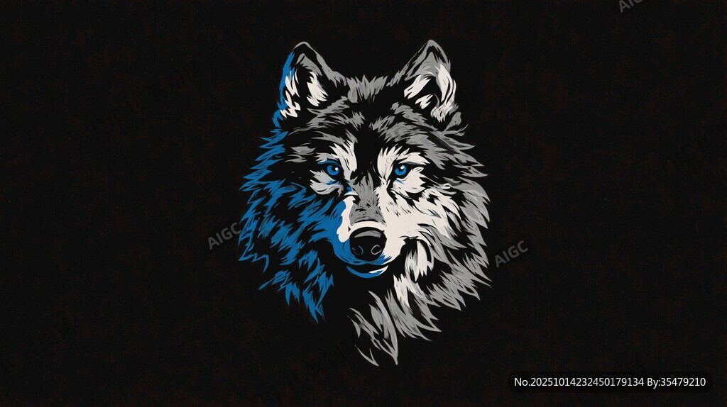 藍黑狼頭圖案設計