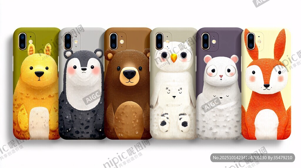 可愛動物圖案手機殼展示