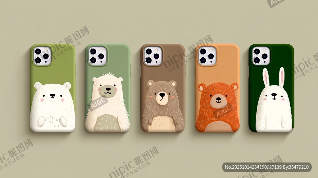 可愛動物圖案手機殼展示