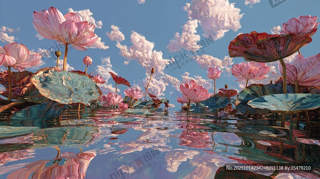 夢幻荷塘 粉色荷花映藍(lán)天