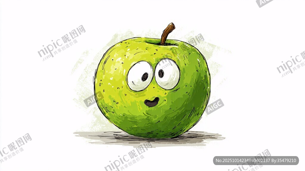 卡通綠蘋果的可愛表情