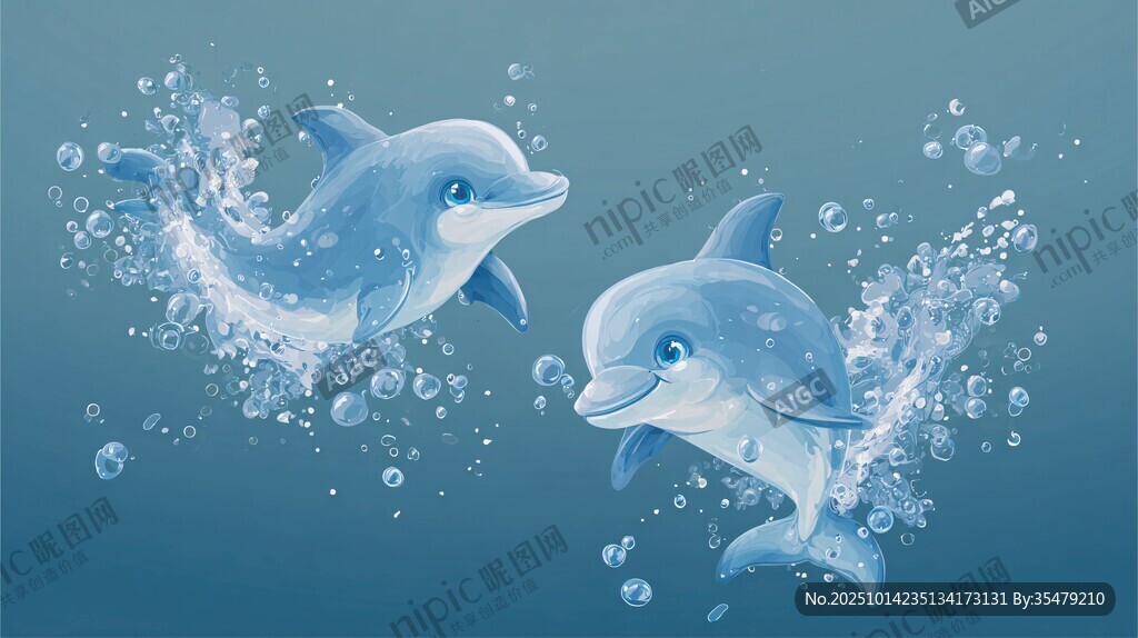 可愛雙海豚暢游在水間