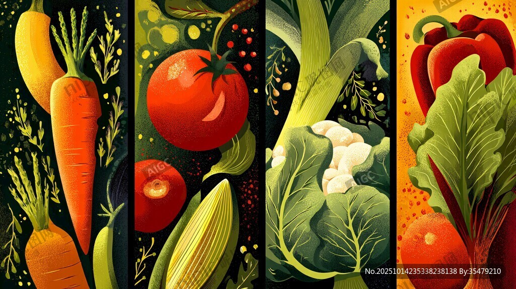 繽紛多彩的新鮮蔬菜插畫