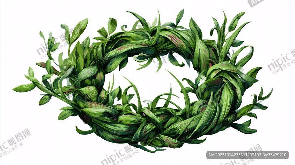 綠葉編織成的精美植物花環(huán)