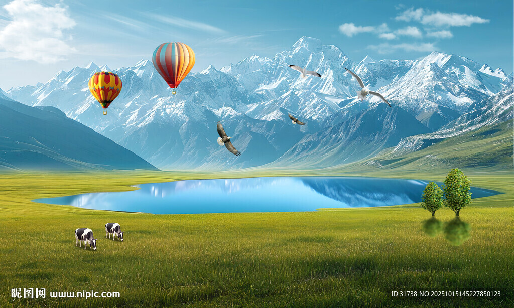 雪山下草原背景