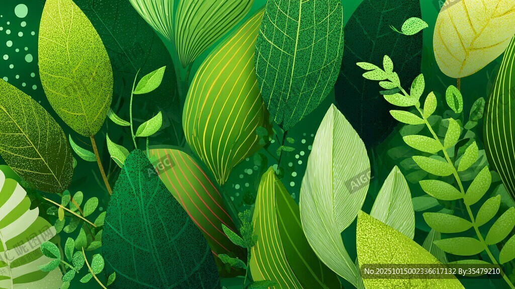 清新綠葉植物背景插畫(huà)