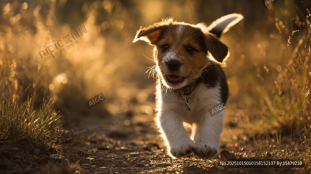 陽光下歡快奔跑的小獵犬
