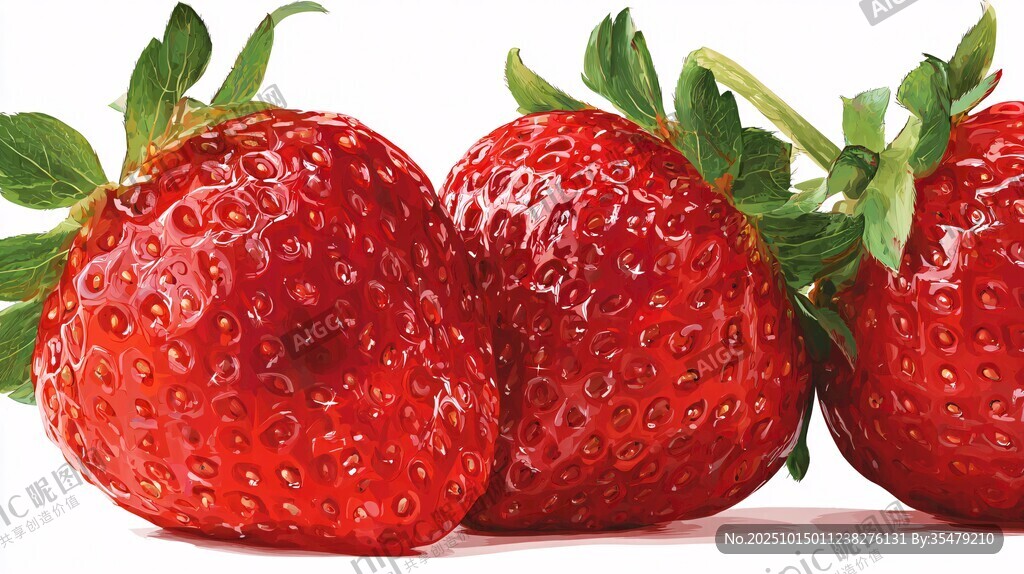 新鮮誘人的三顆紅草莓
