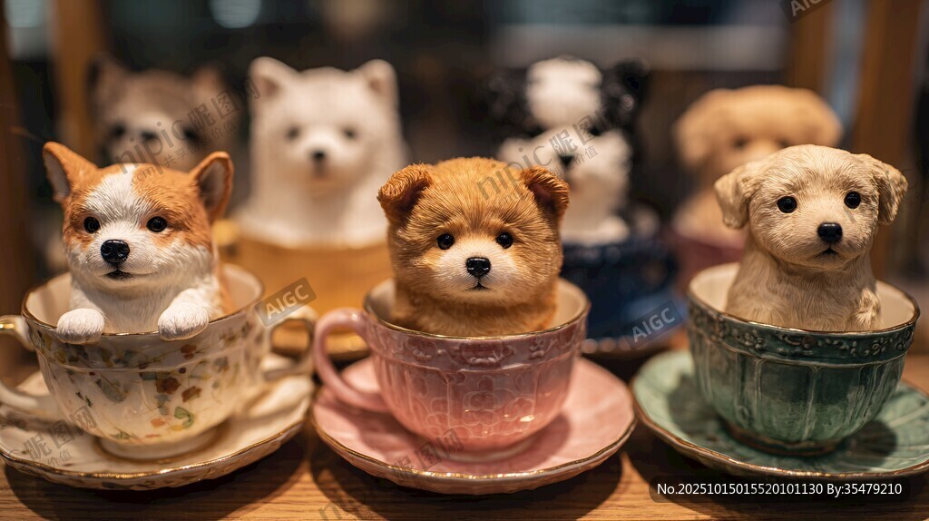 茶杯中的可愛萌犬?dāng)[件