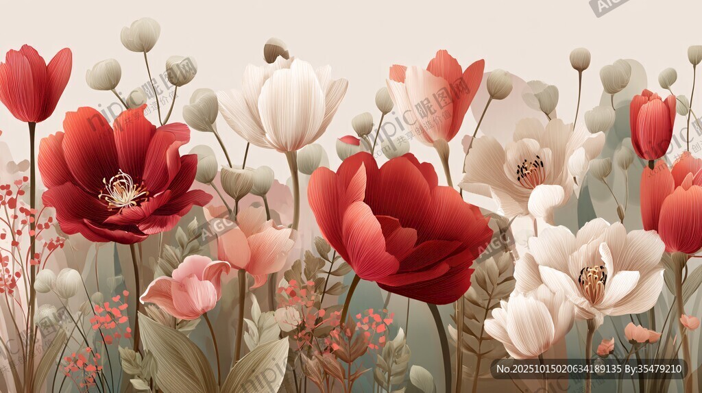 多彩花卉綻放的美麗景致