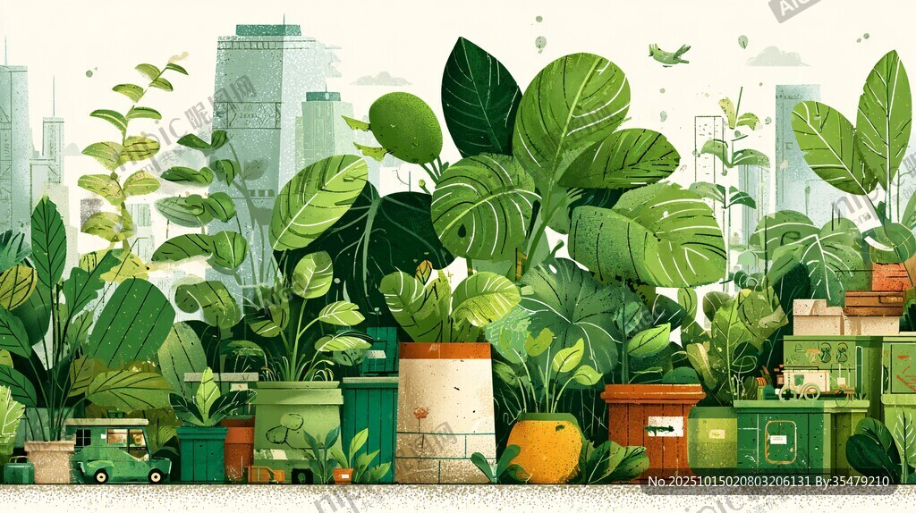 城市中的綠植盆栽景觀