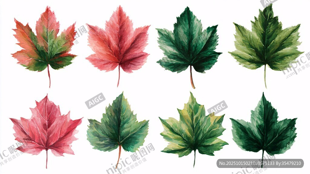 水彩楓葉插畫 色彩豐富多樣