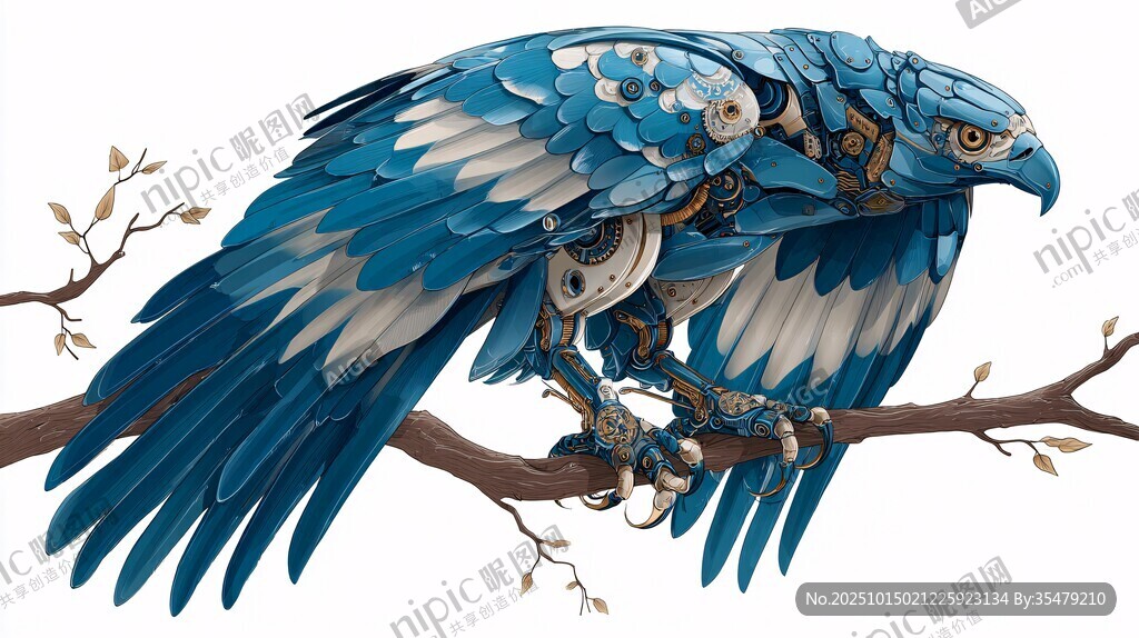 機(jī)械藍(lán)鷹棲于枝頭